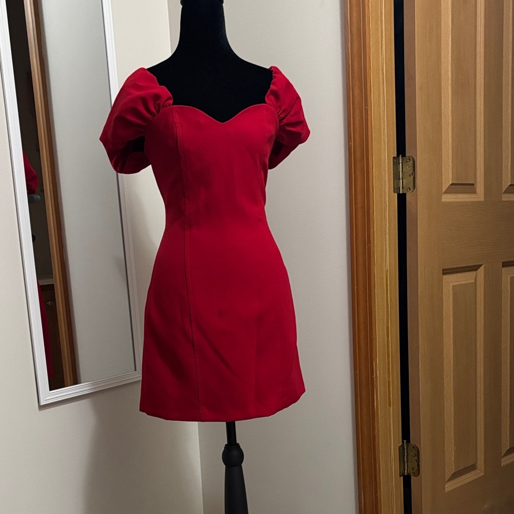 Zara Red Mini Dress with Puff Sleeves